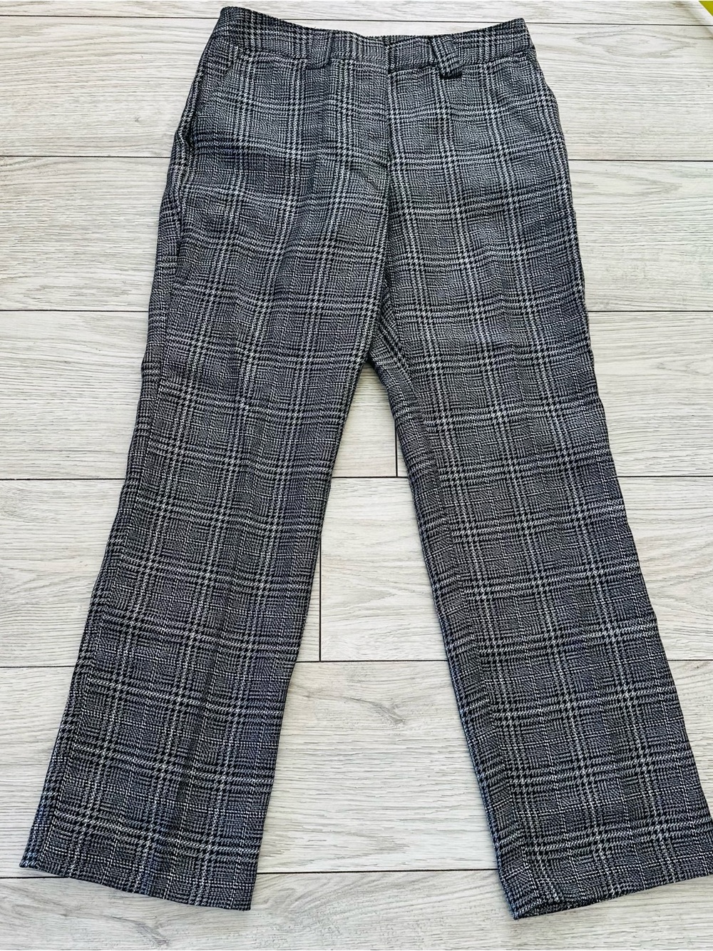 Worthington women's dress pants, size 4P, metallic gray plaid, straight-leg cut,